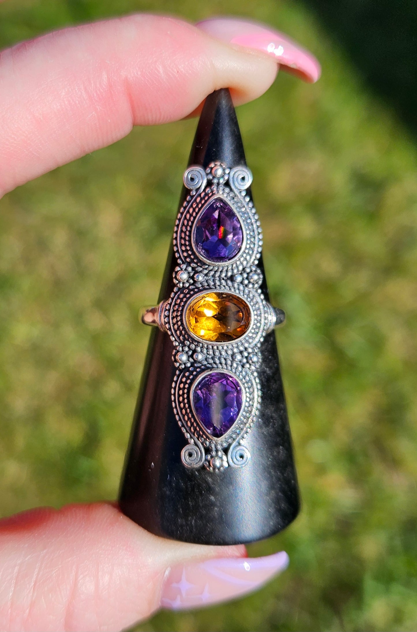 Raw Tourmaline and Triple stone rings (s925 adjustable)