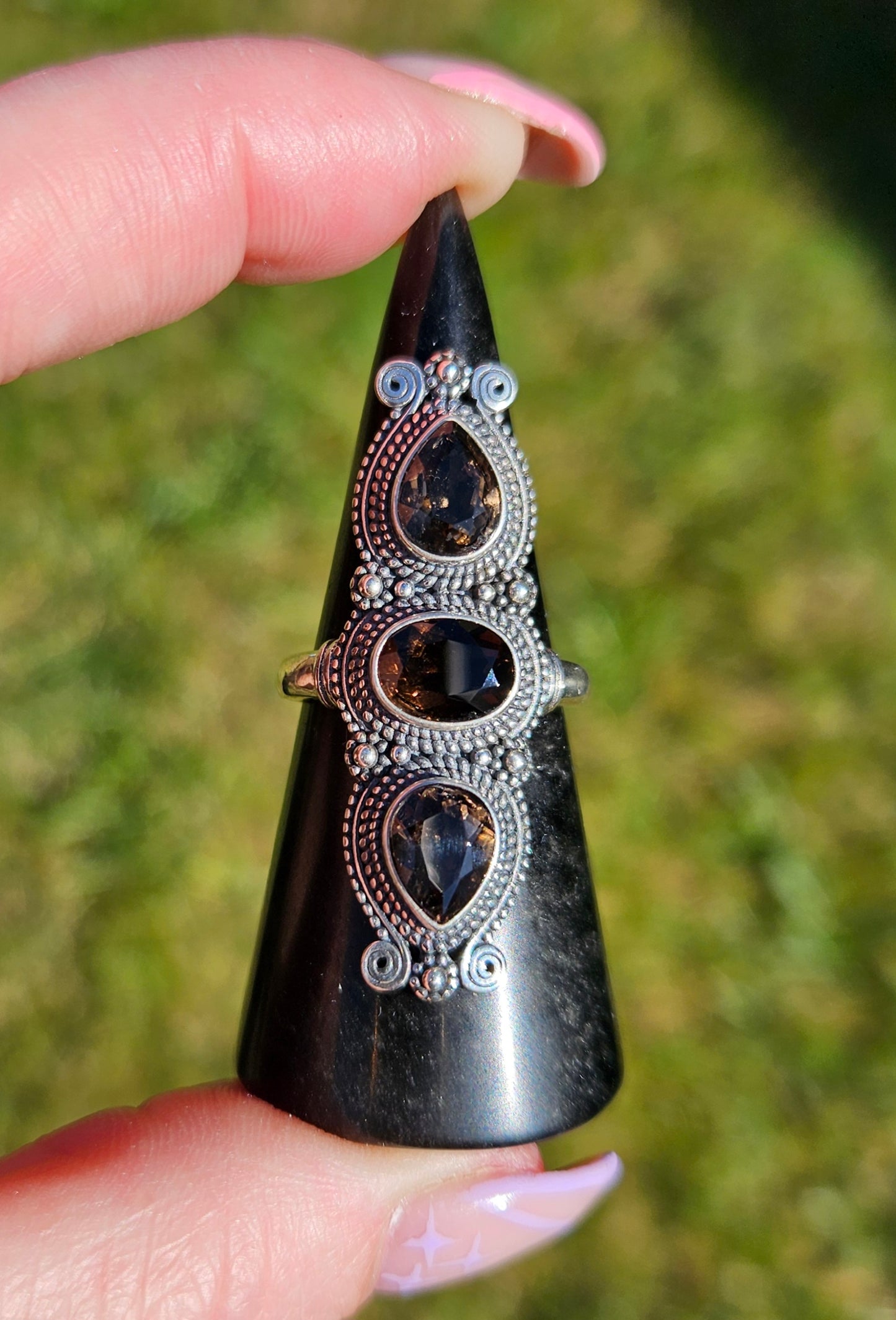 Raw Tourmaline and Triple stone rings (s925 adjustable)