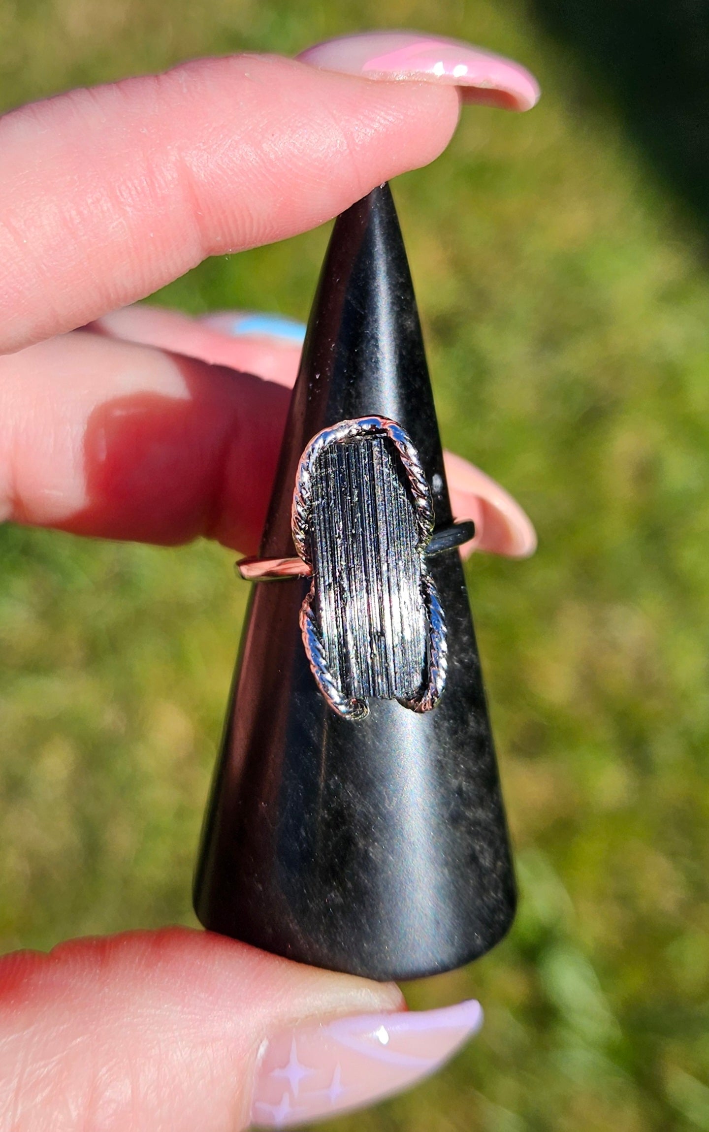 Raw Tourmaline and Triple stone rings (s925 adjustable)