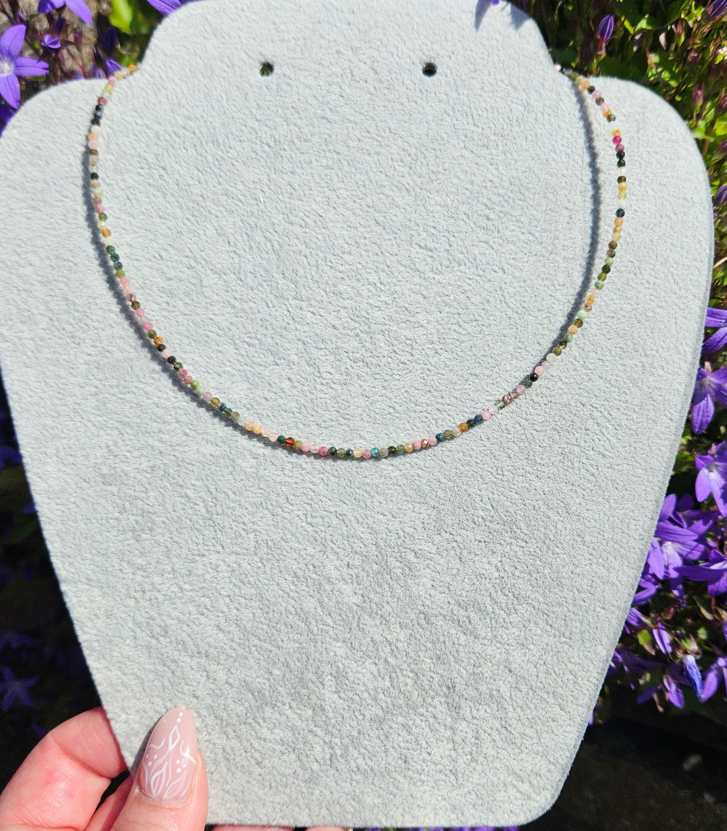 S925 Choker faceted beaded necklace with extendable chain ( 40-45cm )