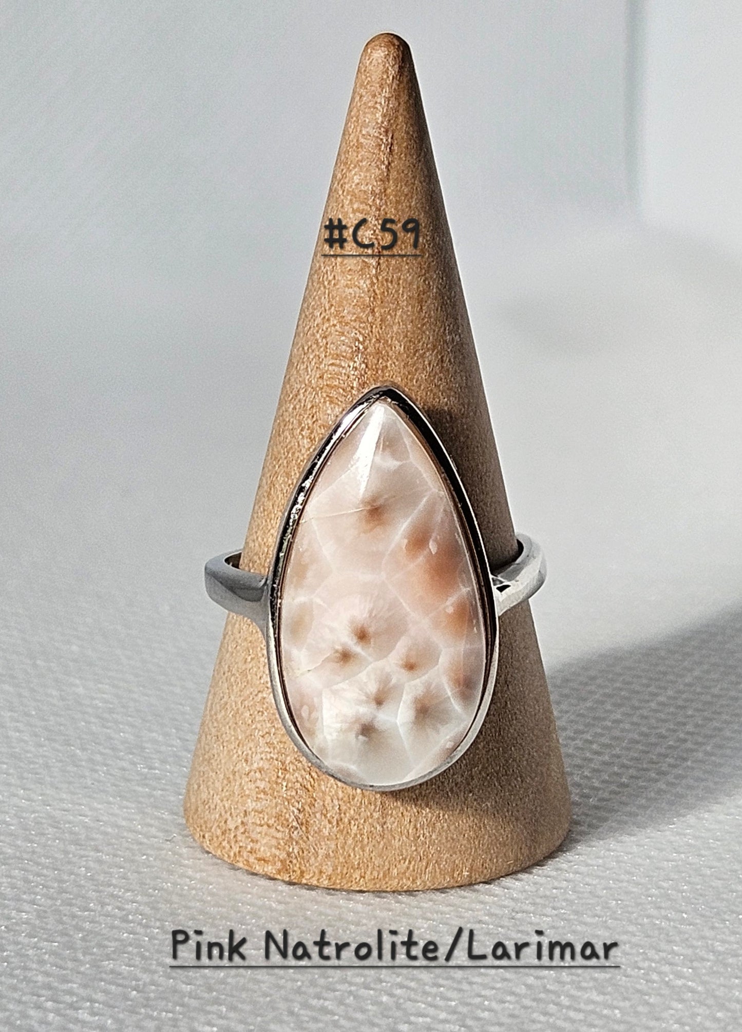 Pink Natrolite/Larimar S925 Pendants abd adjustable Rings