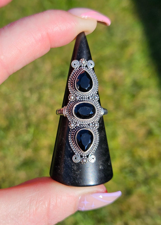 Raw Tourmaline and Triple stone rings (s925 adjustable)