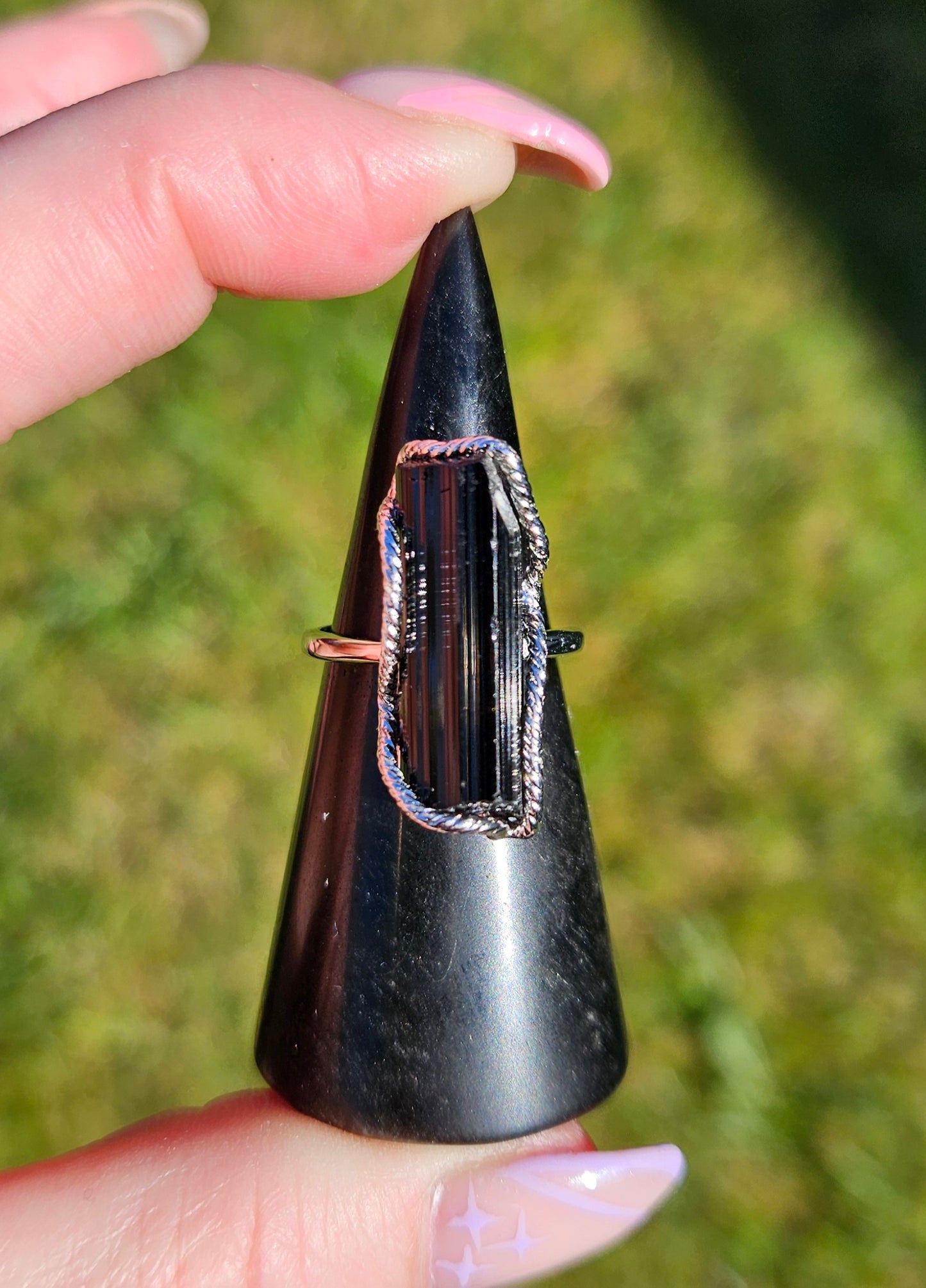 Raw Tourmaline and Triple stone rings (s925 adjustable)