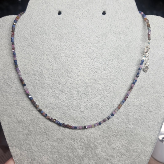 Choker Faceted cube beaded necklace with extendable chain (40-45cm) S925