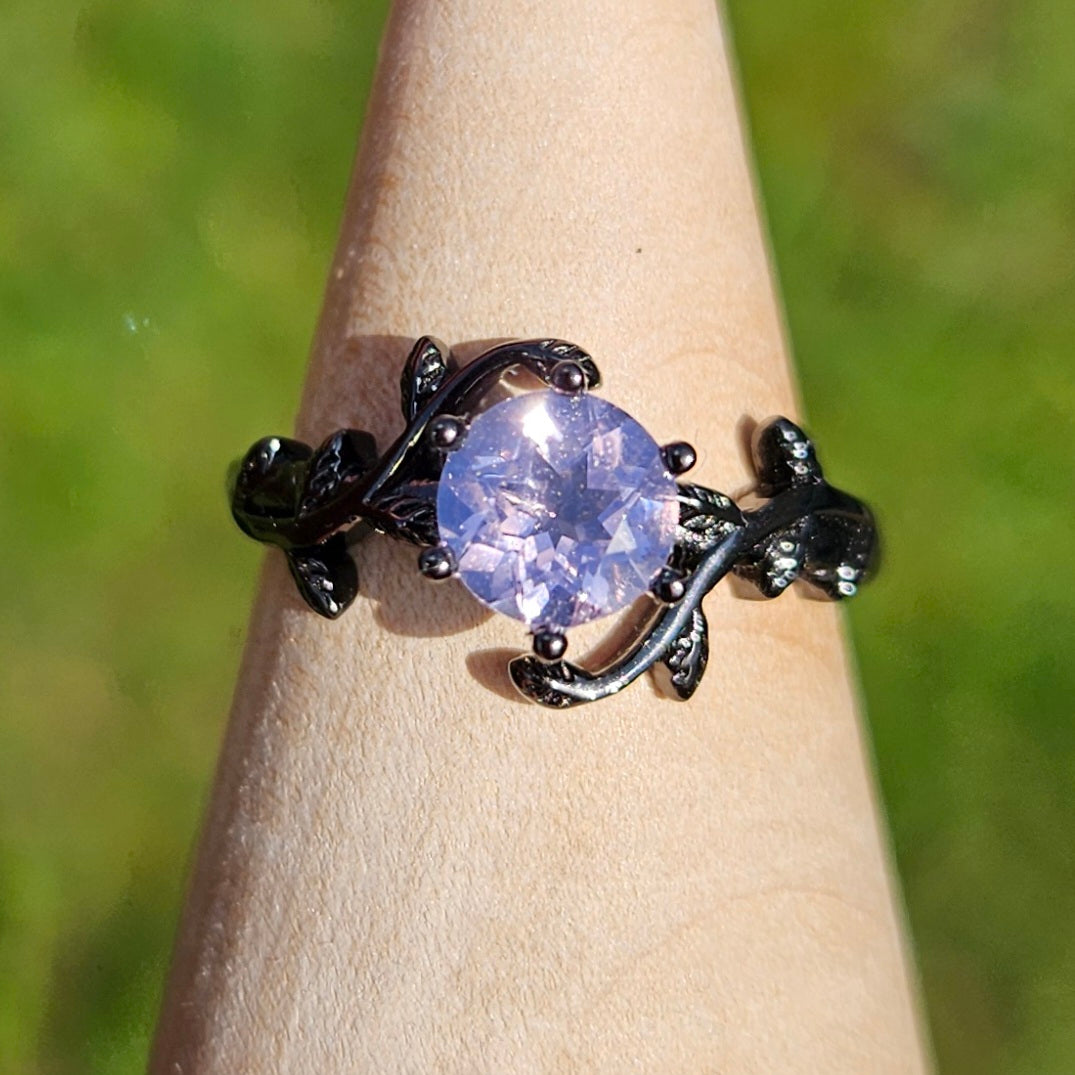 Black overlay leaf design s925 adjustable rings