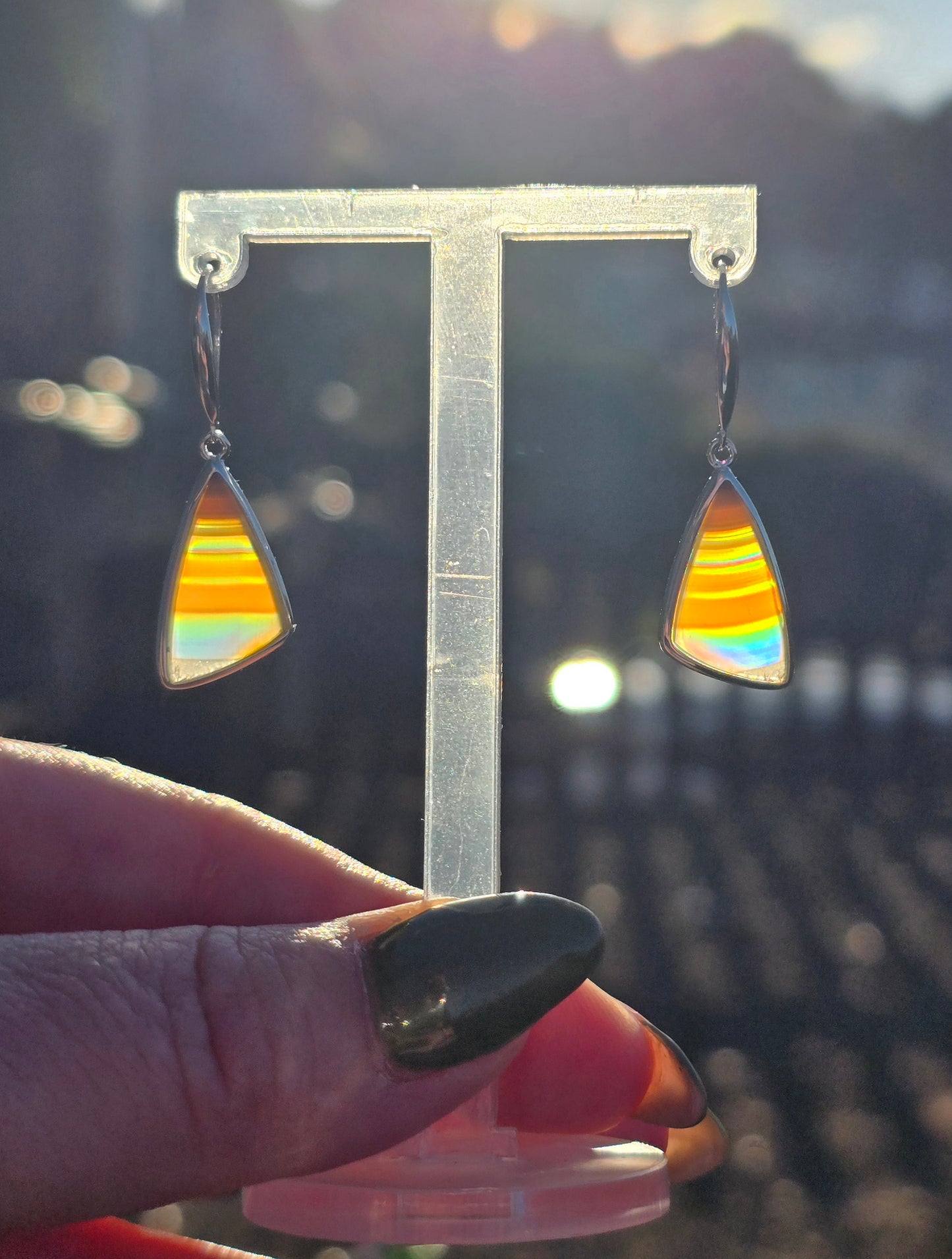 S925 Iris agate drop earrings