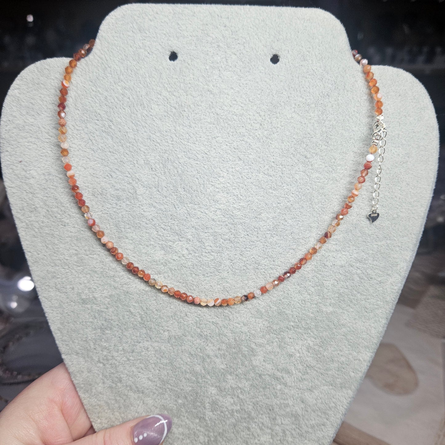 Choker faceted beaded necklace with extendable chain ( 40-45cm ) S925