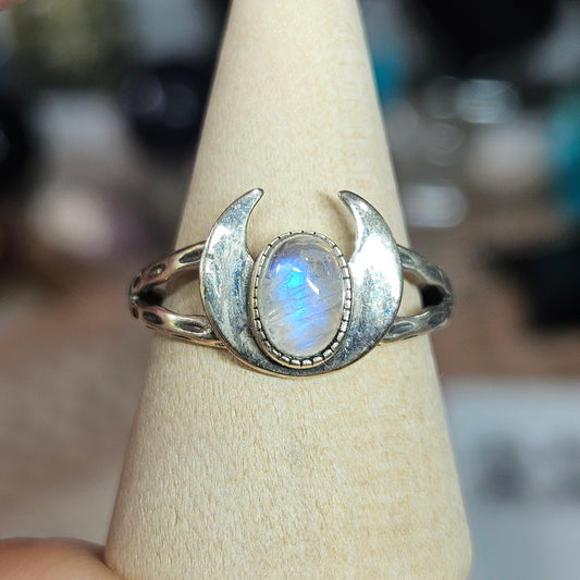 S925 Silver adjustable Crescent Moon ring