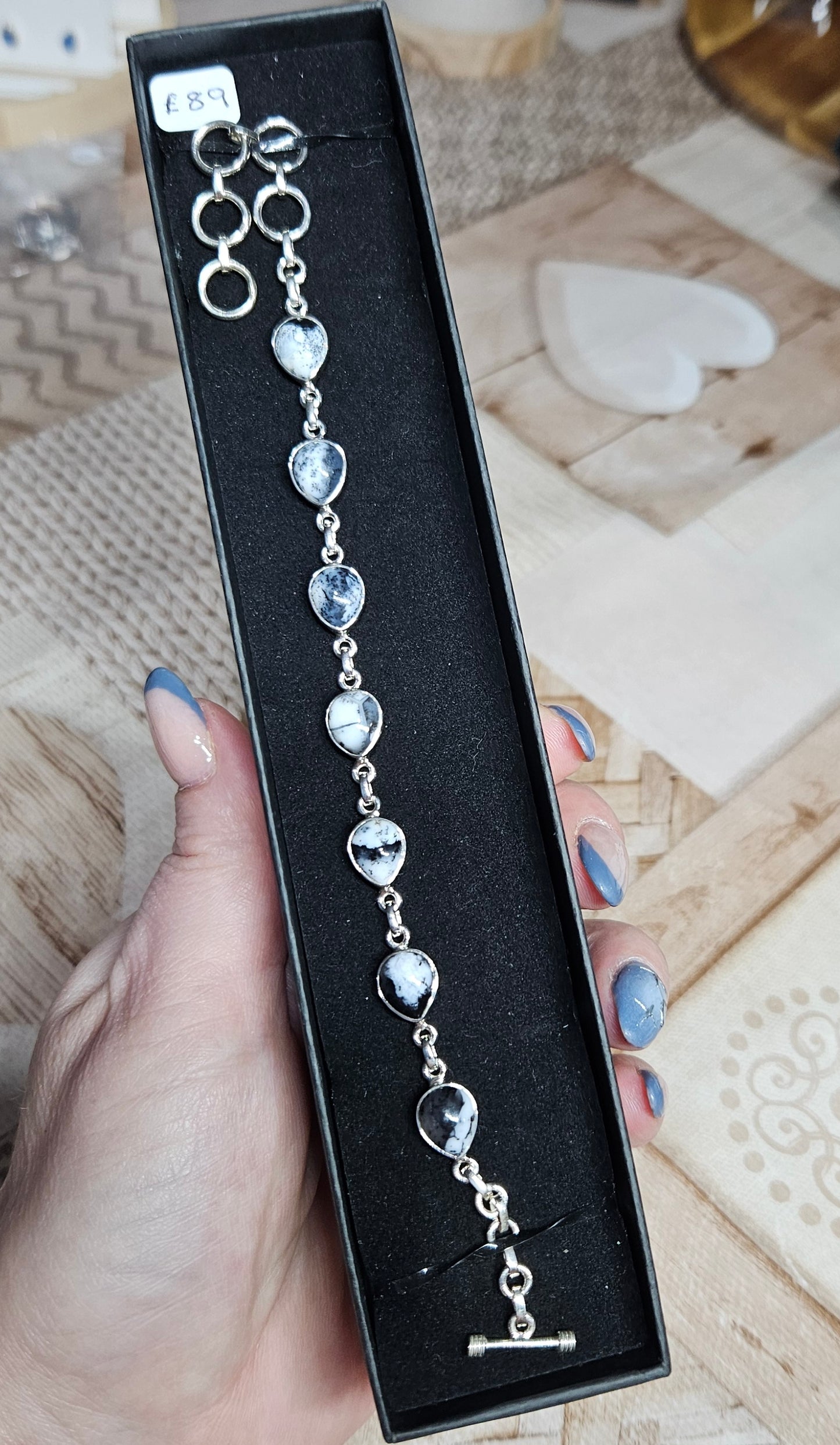 Merlinite/Denditric Opal S925 adjustable rings, Pendants, bracelet and earrings